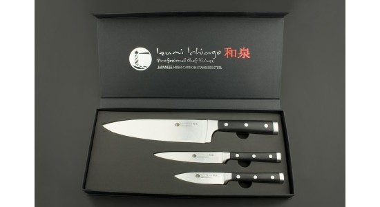 IZUMI ICHIAGO, 3 tlg.  Kochmesser Set "Professional Chef Knives" aus Japanese High Carbon Stainless Steel