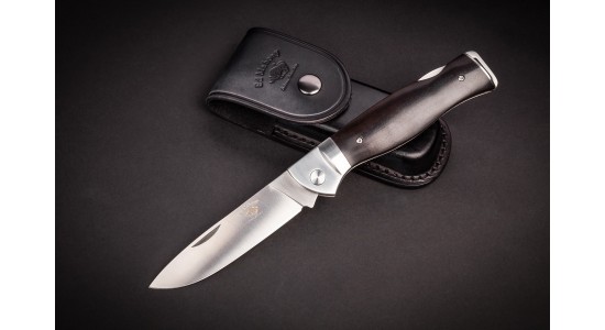 ED MAHONY Ebony Folder 3rd Generation, Taschenmesser, Ebenholz Griffschalen, Backlock,  D2