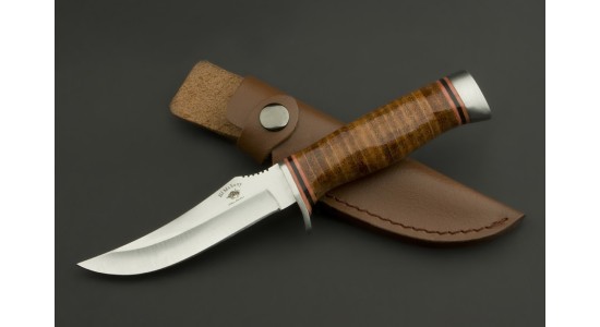 ED MAHONY Taiga Hunter Jagdmesser, mit Griff aus Lederstreifen, 440C