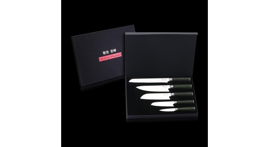 Miyazaki Kodawari 5 tlg. Kochmesser set , Griff aus Pakkaholz grün 