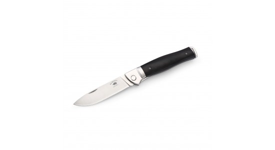 ED MAHONY Ebony Folder 3rd Generation Taschenmesser, Liner Lock, Black Pakkaholz mit Lederetui, 440C