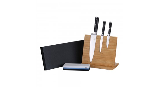 Ernst Siebeneicher-Hellwig - 3-tlg. Kochmesser-Set "Professional Chef Knives" inkl. Bambustständer und zusätzlichem Wasserschleifstein