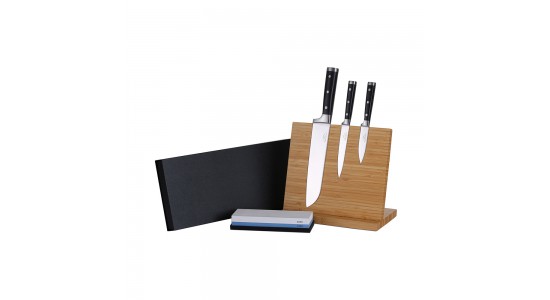 Ernst Siebeneicher-Hellwig - 3-tlg. Santokumesser -Set "Professional Chef Knives" inkl. Bambus-Magnetmesserhalter und Wasserschleifstein