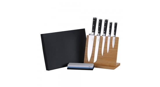 Ernst Siebeneicher-Hellwig 5 tlg. Kochmesser Set "Professional Chef Knives" aus Japanischer High-Carbon Edelstahl mit Magnetständer und Schleifstein