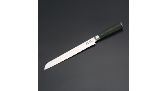 Miyazaki Kodawari Brotmesser 9 inch, Griff aus Pakkaholz grün 