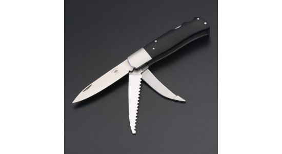 ED MAHONY Multi-tool, Jagdtaschenmesser, 3-Klingen 440C, Griffschalen aus G10 schwarz