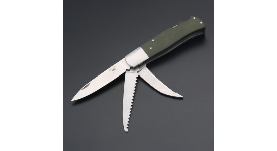 ED MAHONY Multi-tool, Jagdtaschenmesser, 3-Klingen 440C, Griffschalen aus olivegrünem