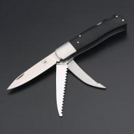 ED MAHONY Multi-tool, Jagdtaschenmesser, 3-Klingen 440C, Griffschalen aus G10 schwarz