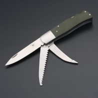 ED MAHONY Multi-tool, Jagdtaschenmesser, 3-Klingen 440C, Griffschalen aus olivegrünem