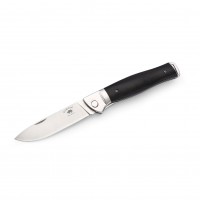 ED MAHONY Ebony Folder 3rd Generation Taschenmesser, Liner Lock, Black Pakkaholz mit Lederetui, 440C