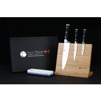 IZUMI ICHIAGO - 3-tlg. Kochmesser-Set "Professional Chef Knives" inkl. Bambustständer und zusätzlichem Wasserschleifstein