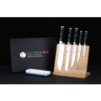 IZUMI ICHIAGO - 5-tlg. Santokumesser -Set "Professional Chef Knives" inkl..Bambus-Magnetmesserhalter und Wasserschleifstein