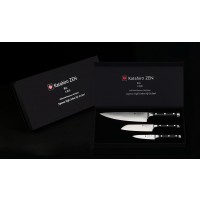 KATAHIRO ZEN 3-tlgs. Chefmesser Damaststahl Set - Chefmesser , Santokumesser, Schälmesser