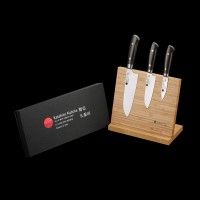 KATAHIRO KUBOTA SENSE 3-tlgs. Santokumesser Damast mit Bambus Magnetmesserhalter, 3.5"Petty Schälmesser + 5" Santokumesser +  7" Santokumesser,Japanischer VG-10 damast Edelstahl mit Griff Ebenholz