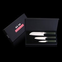 Miyazaki Kodawari 3 tlg. Santokumesser set, Griff aus Pakkaholz grün 