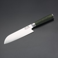Miyazaki Kodawari Santokumesser 7 inch, Griff aus Pakkaholz grün 