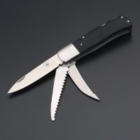 ED MAHONY Multi-tool, Jagdtaschenmesser, 3-Klingen 440C, mit Griffschalen aus Ebenholz